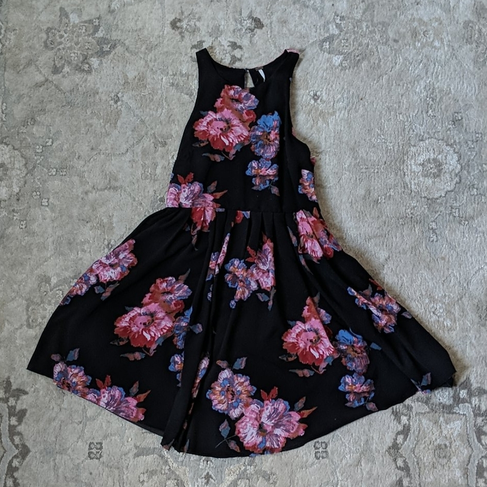 Free people Black pink floral mini dress